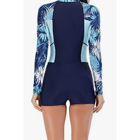 Ladies Rash Guard  Blue longsleeve boy shorts one piece suit XL - Picture 2 of 9